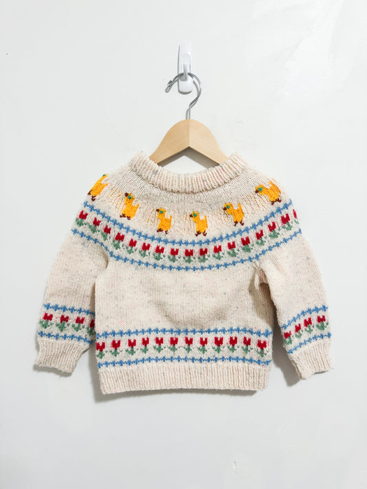 Handknit Fairisle Chick Sweater 1-2 years