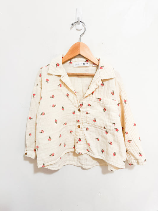 Zara Cotton Gauze Floral Button Up Blouse 3-4 years