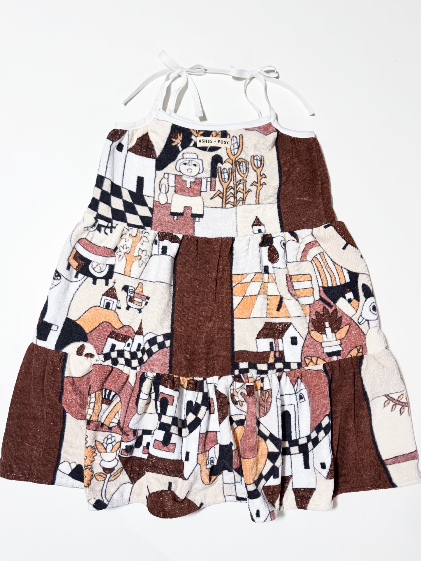 Vintage upcycled towel tiered dress