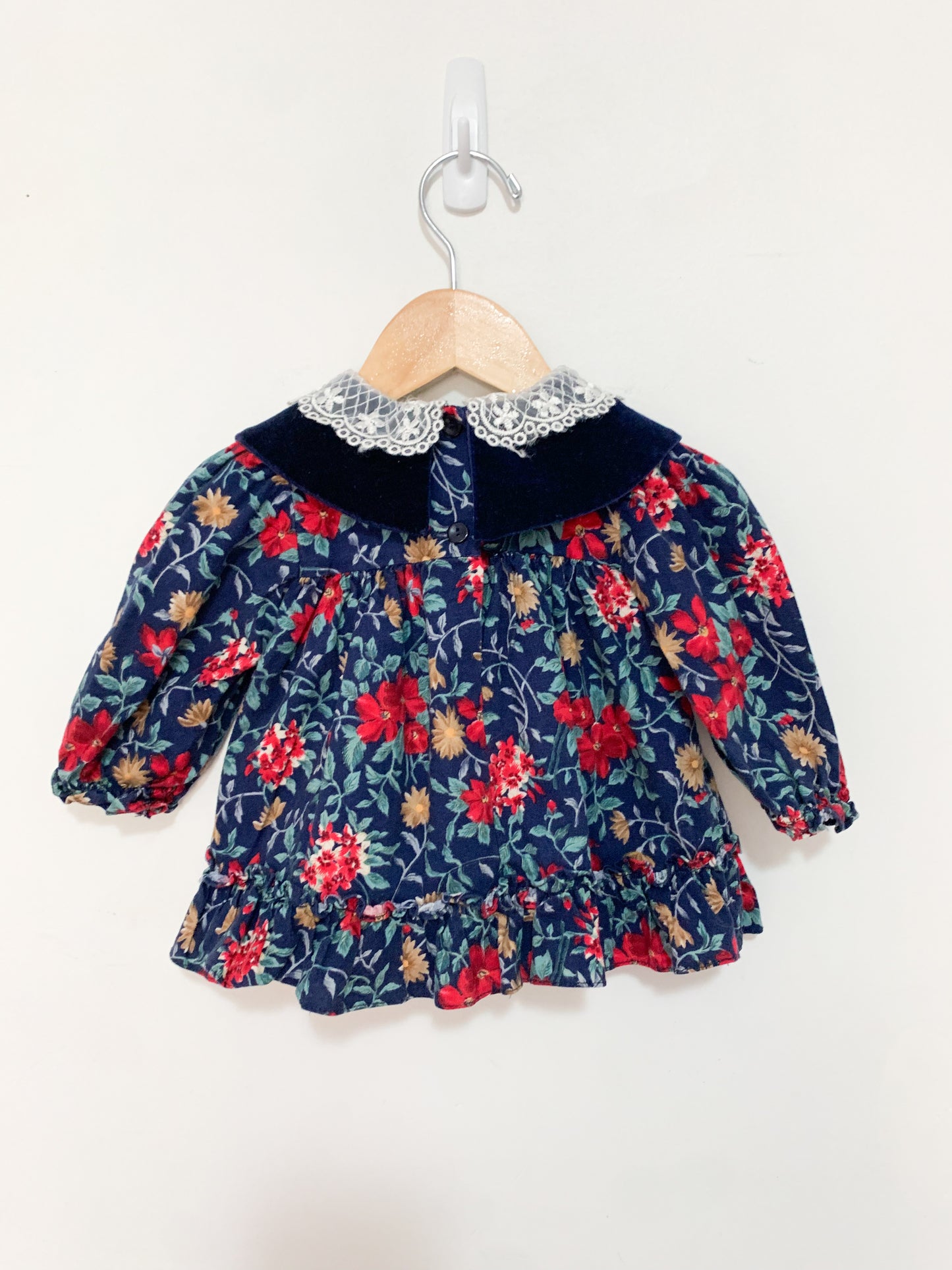 Vintage Jo Joe Floral Lace + Velvet Collar Dress 3-6 months