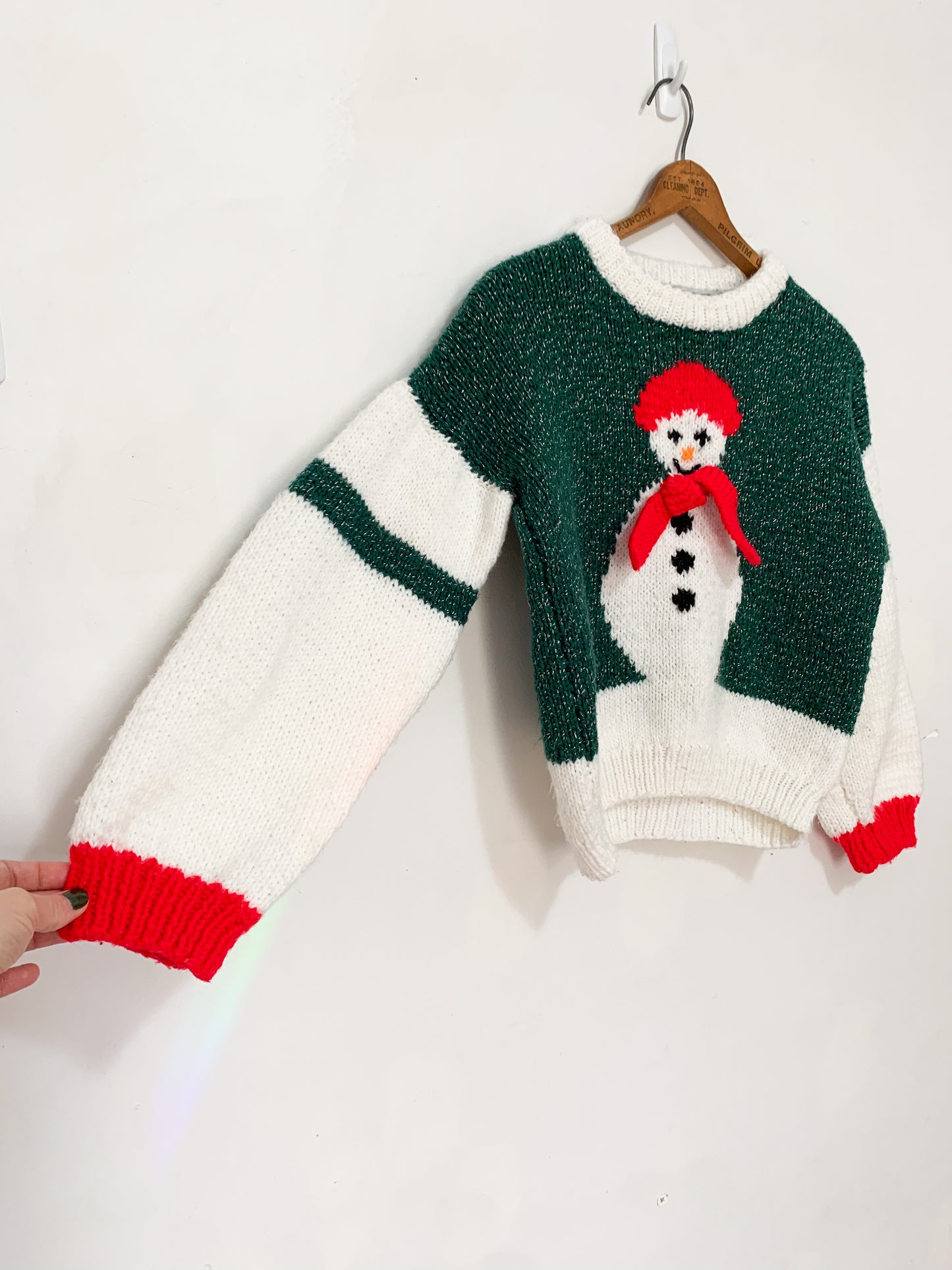 Vintage Handknit Snowman Sweater 7-10 years