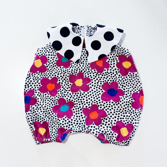 Vintage zoodles polka floral romper