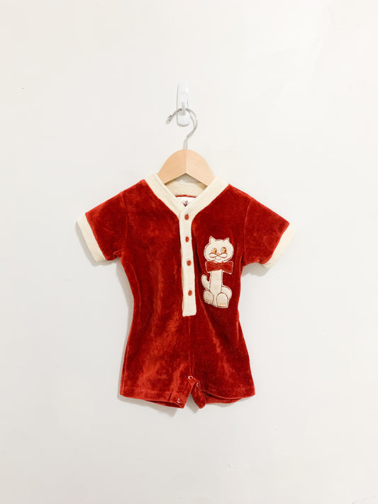 Vintage 70’s Honey Child Velour Kitty Short Romper 12-18 months