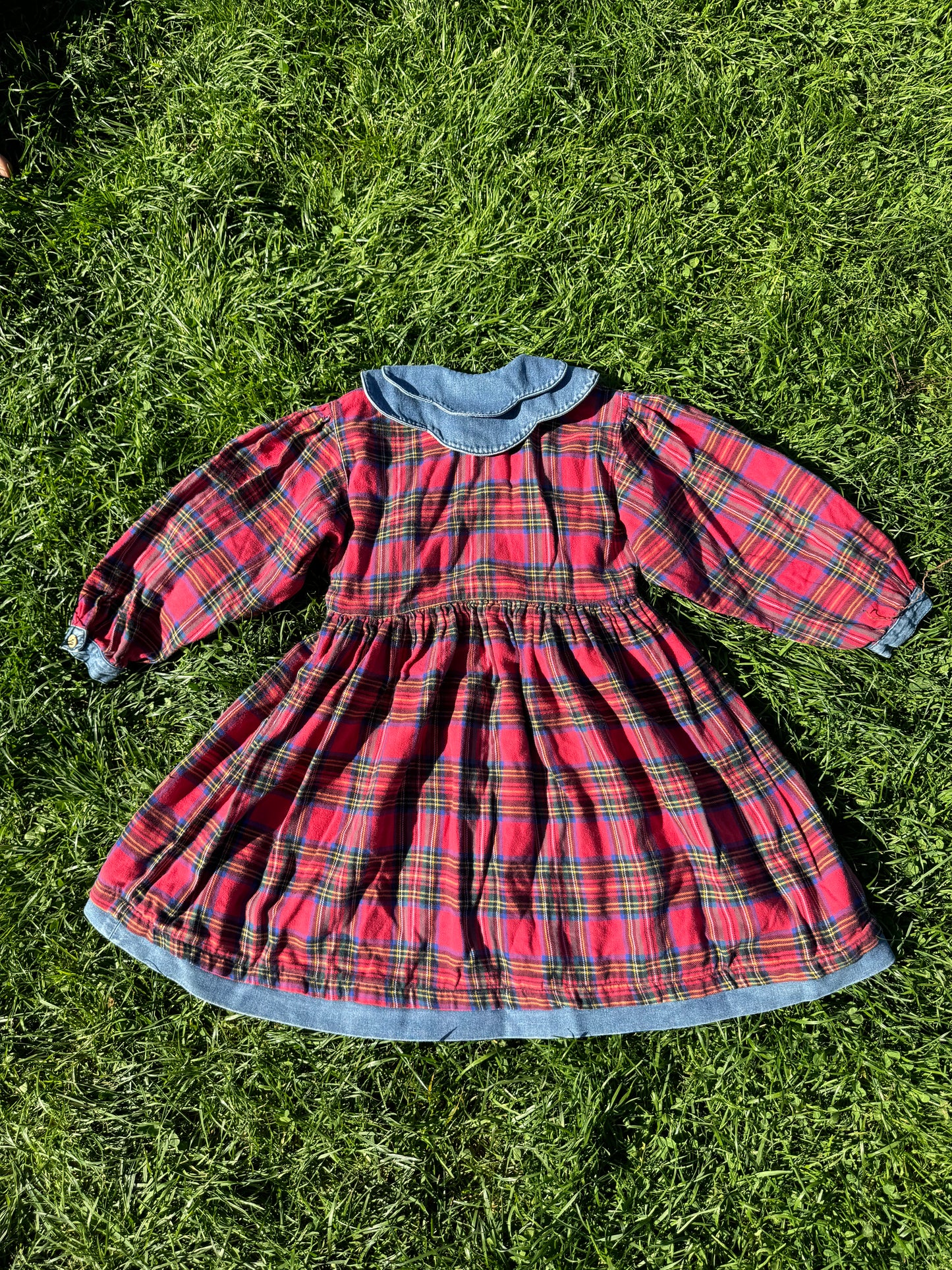 Vintage Pop Soda Flannel + Denim Plaid Dress 5 years