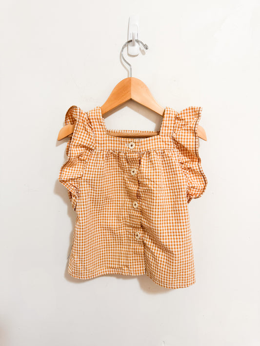 Zara Gingham Flutter Sleeve Blouse 2-3 years