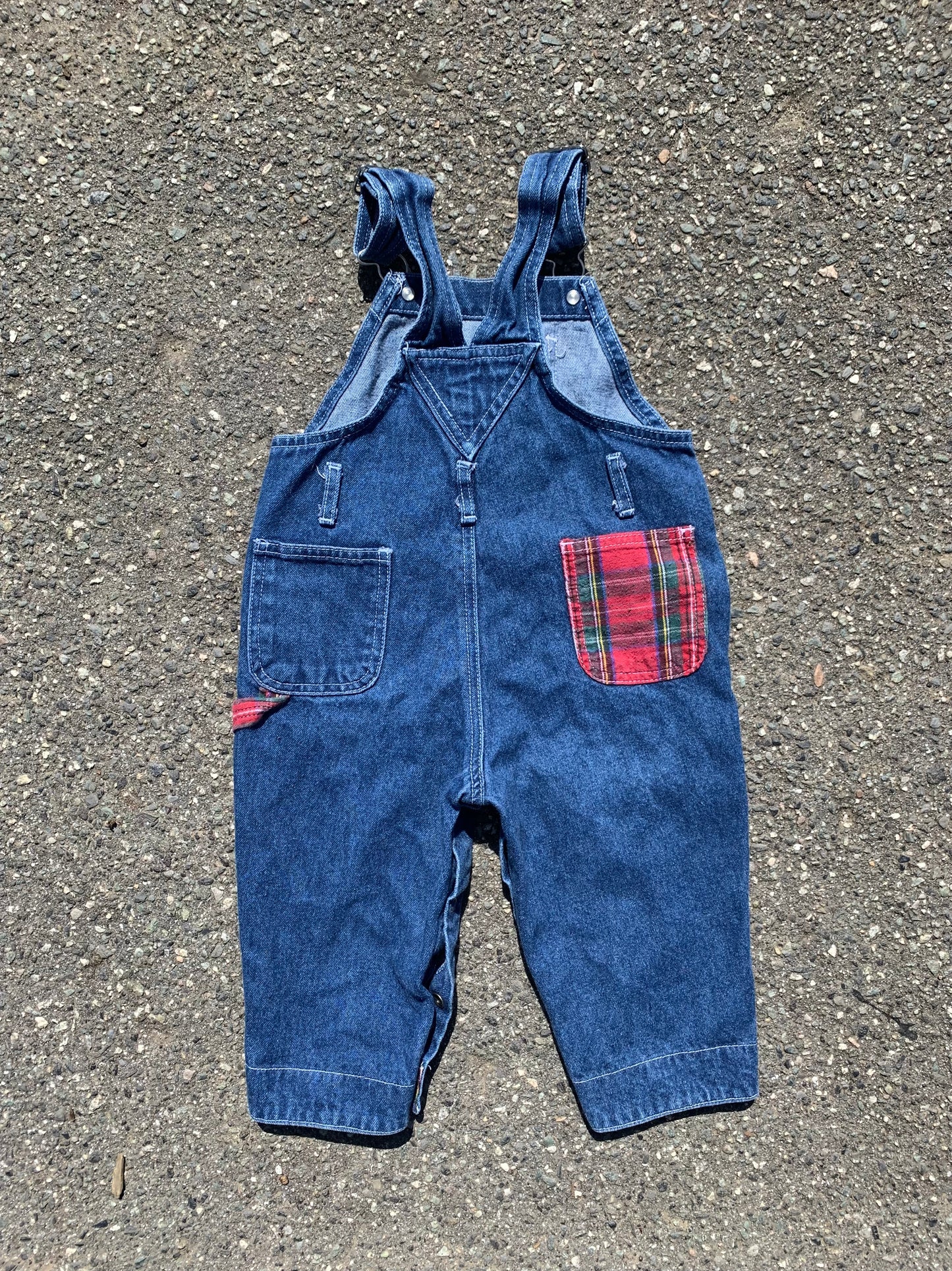 Real Clothes Denim + Plaid Accent Overalls 18-24 months