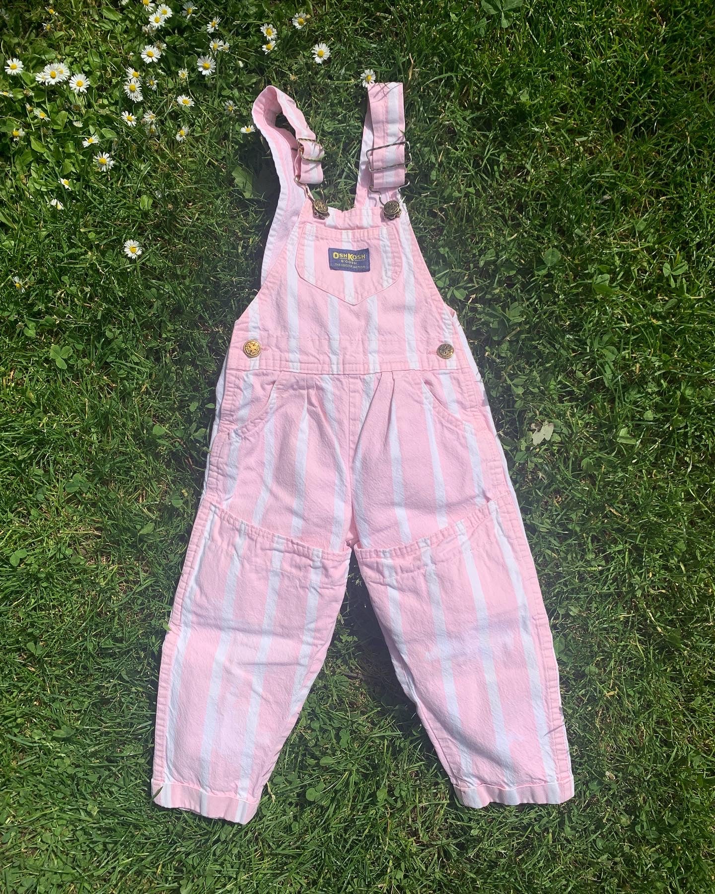 Vintage Oshkosh Striped Knee Pocket Overalls 3T