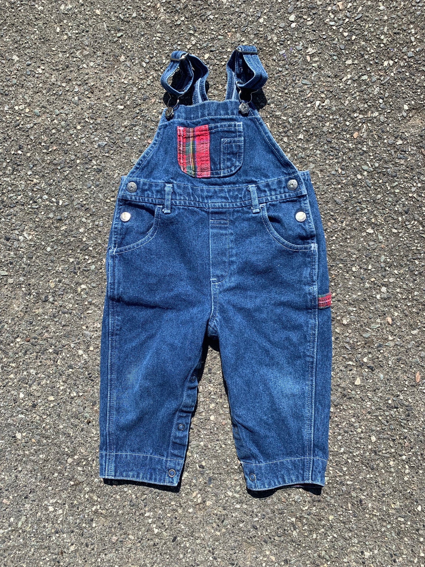 Real Clothes Denim + Plaid Accent Overalls 18-24 months