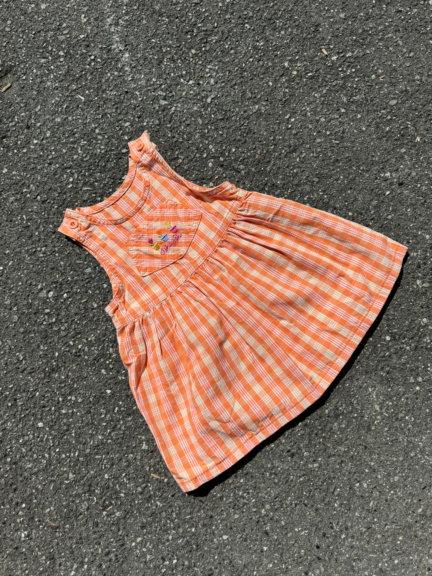 Vintage Oshkosh Plaid Creamsicle Dress with Floral Embroidery 24 months