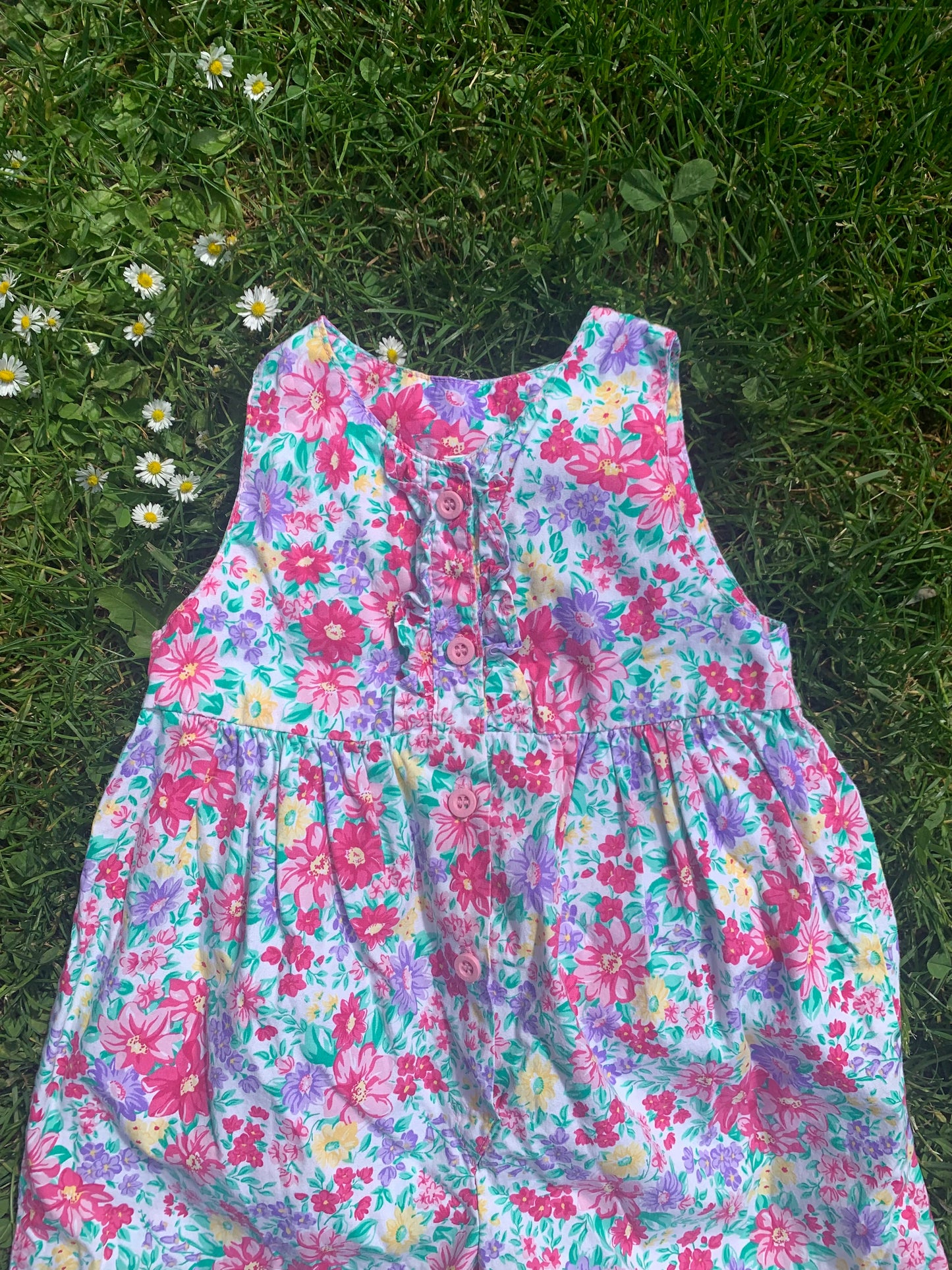 Vintage Oshkosh Floral Ruffle Front Bubble Romper 24 months