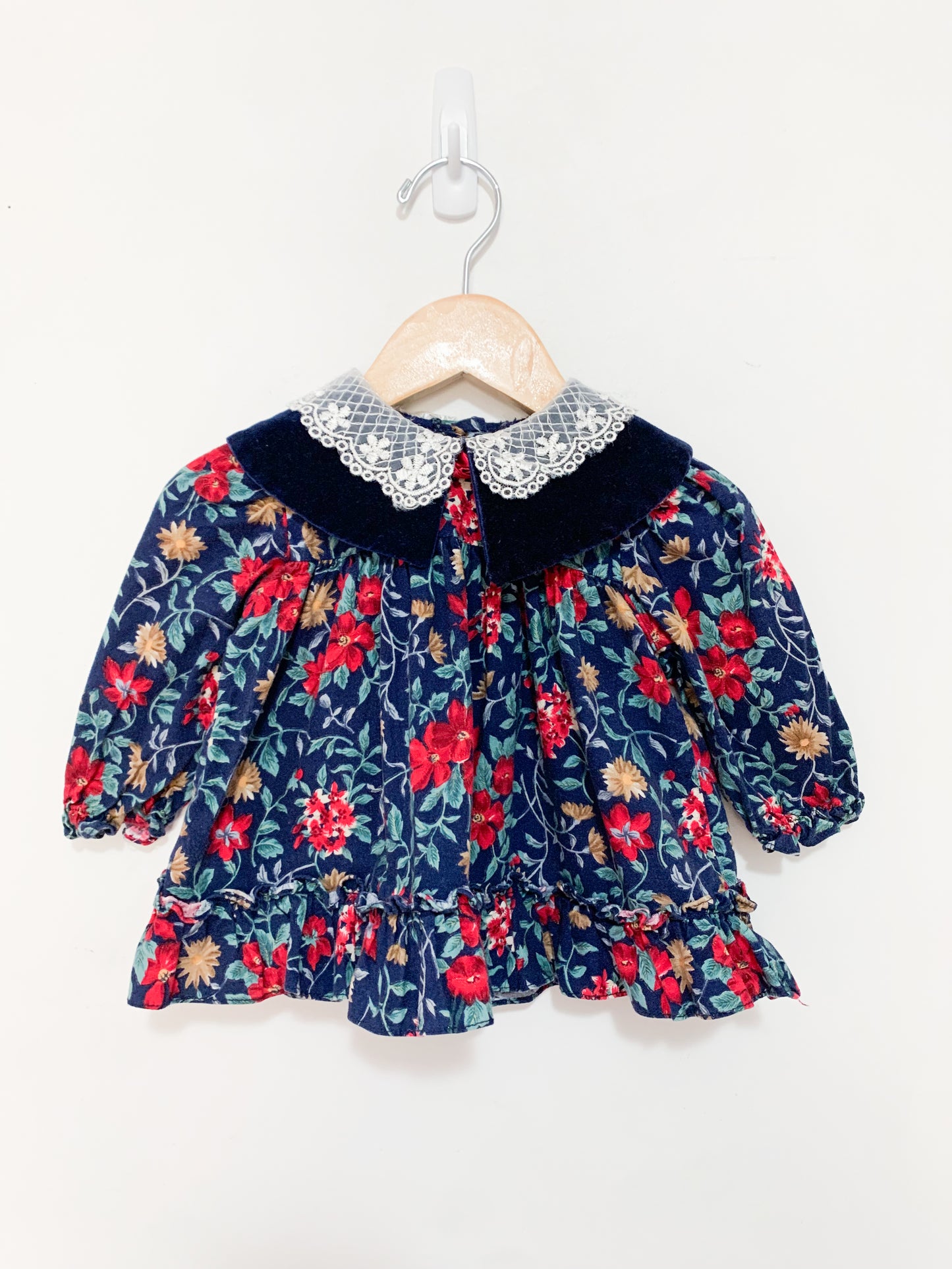 Vintage Jo Joe Floral Lace + Velvet Collar Dress 3-6 months