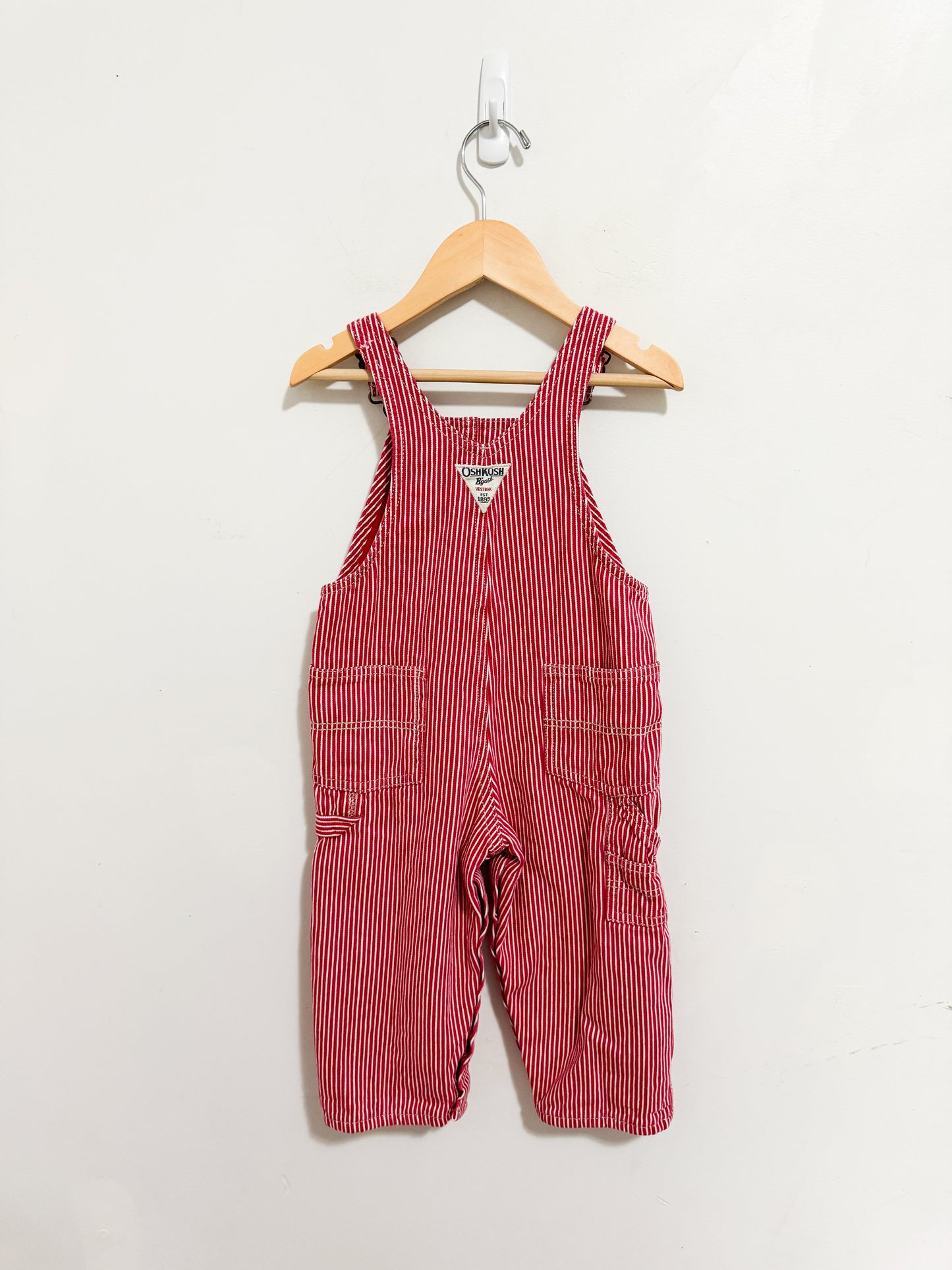 Modern Oshkosh Red Hockory Striped Jersey Lined Overalls 24 months