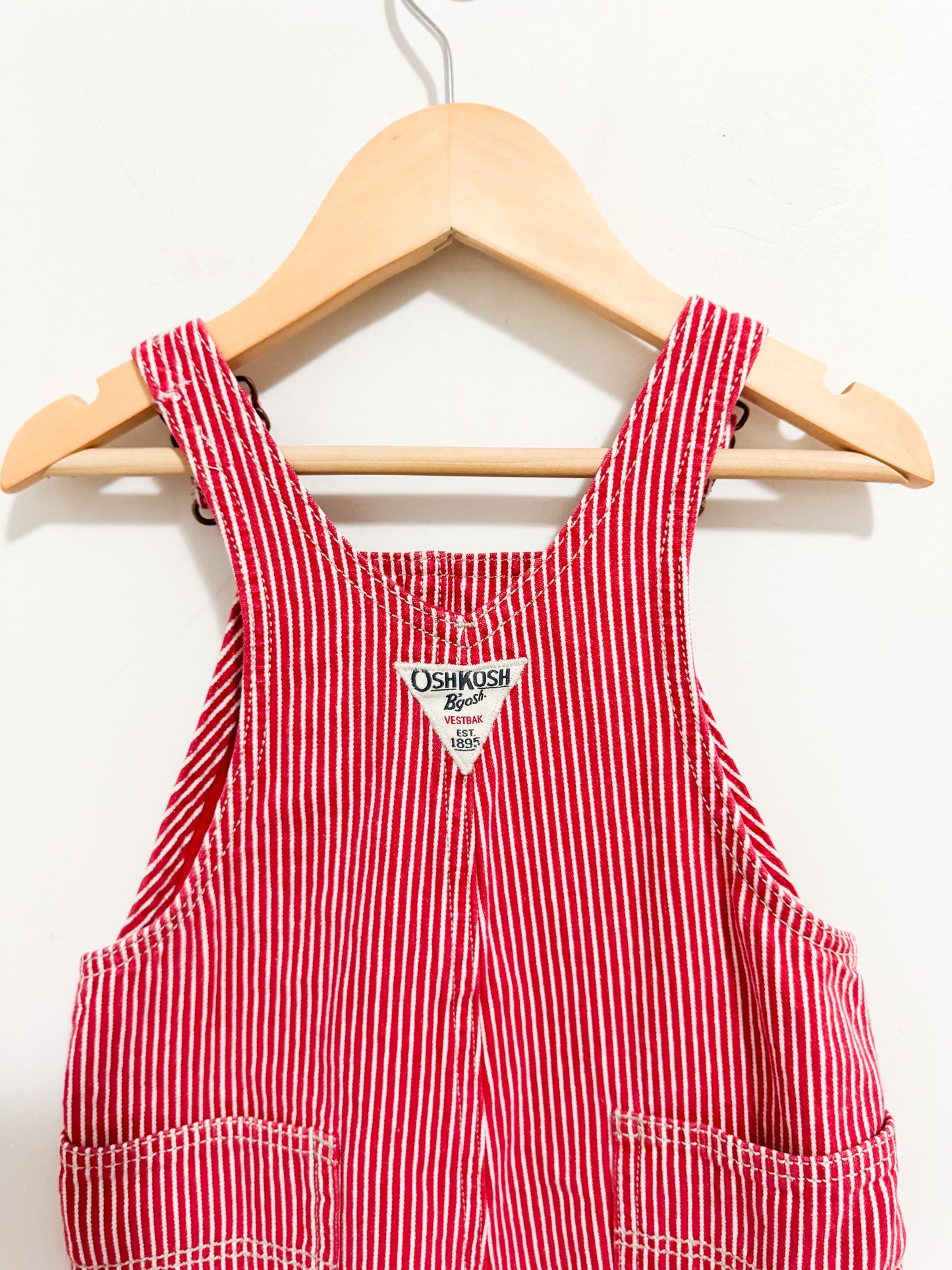 Modern Oshkosh Red Hockory Striped Jersey Lined Overalls 24 months