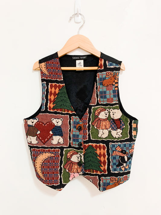 Vintage Jacquard Christmas Vest Youth Large