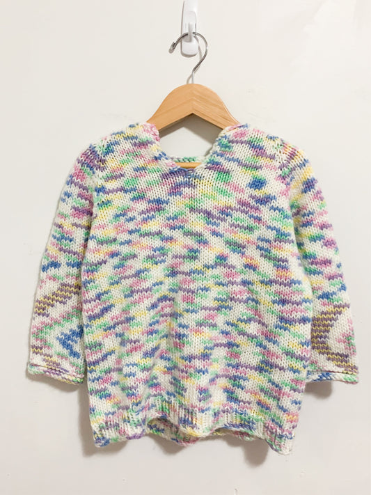 Handknit Rainbow Knit Hooded Tunic 3-5 years