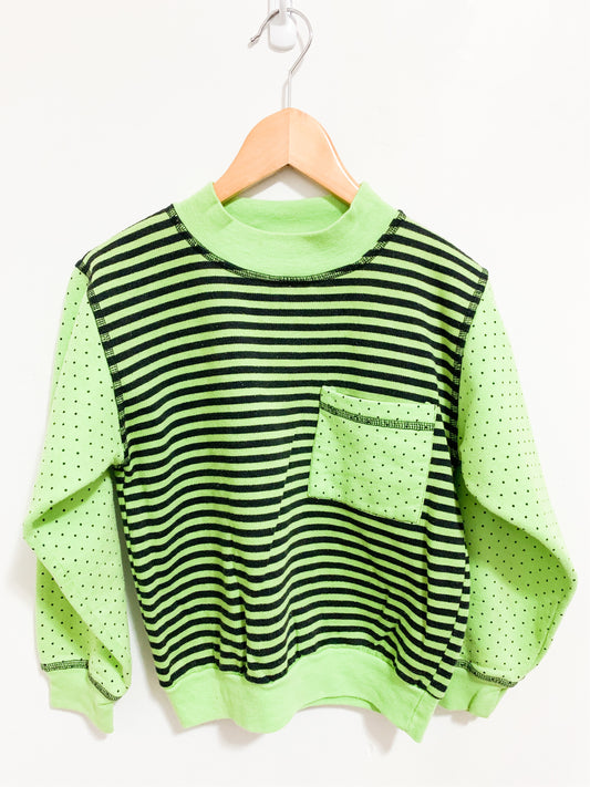 Vintage Neon Lime Green Eaton Stripe and Dot Sweatshirt 8 years